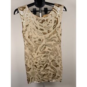 Alice + Olivia Women Gold Sequin Burnout Sleeveless Mini Dress Size 8 Champagne